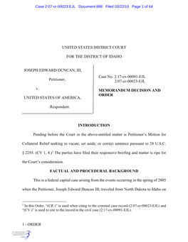 Order United States District Court for the District Of
