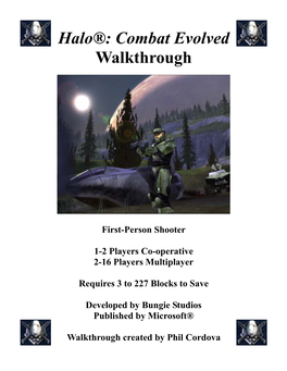 Halo Walkthrough Halo®: Combat Evolved Walkthrough