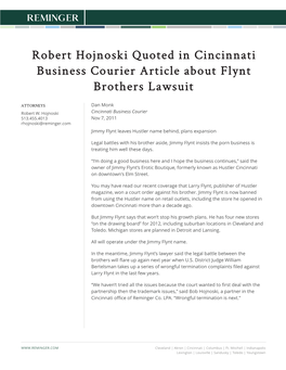 Robert Hojnoski Quoted in Cincinnati Business Courier Article About Flynt Brothers Lawsuit