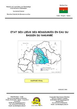 Etat Des Lieux Des Ressources En Eau Du Bassin Du Nakanbe