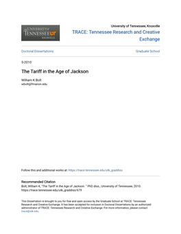 The Tariff in the Age of Jackson