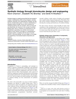 Synthetic Biology Through Biomolecular Design and Engineering Kevin Channon1, Elizabeth HC Bromley1 and Derek N Woolfson1,2