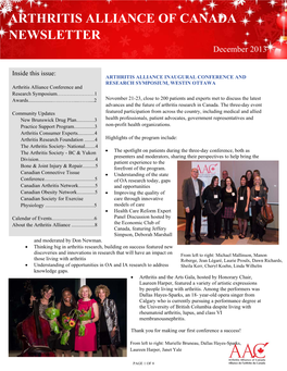 ARTHRITIS ALLIANCE of CANADA NEWSLETTER December 2013