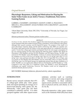 Physiologic Responses, Liking and Motivation for Playing the Same Video Game on an Active Versus a Traditional, Non-Active Gaming System