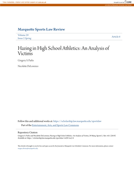 Hazing in High School Athletics: an Analysis of Victims Gregory S