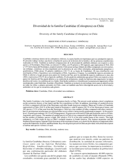 Diversidad De La Familia Carabidae (Coleoptera) En Chile