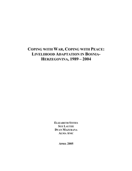 Livelihood Adaptation in Bosnia- Herzegovina, 1989 – 2004