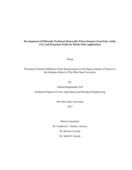 Development of Efficiently Produced, Renewable Polycarbonates from Fatty Acids, CO2, and Propylene Oxide for Plastic Film Applications