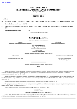 MATTEL, INC. (Exact Name of Registrant As Specified in Its Charter)