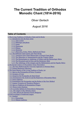 The Current Tradition of Orthodox Monodic Chant (1814-2016)