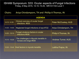 ISHAM Symposium: S33: Ocular Aspects of Fungal Infections Friday, 8 May 2015, 14.15–15.45; MR101/102 Level 1