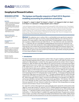 The Iquique Earthquake Sequence of April 2014: Bayesian 10.1002/2015GL065402 Modeling Accounting for Prediction Uncertainty