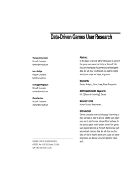 Data-Driven Games User Research