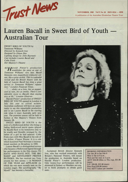 Lauren Bacall in Sweet Bird of Youth Australian Tour