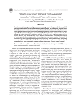 Termites in Important Crops and Their Management