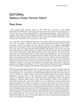 Editorial — Rebecca Coyle, Forever Heard