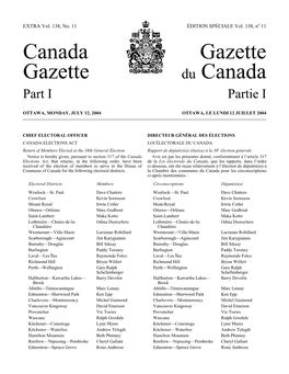 Canada Gazette, Extra