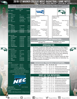 2016-17 Wagner College Men's Basketball Game Notes