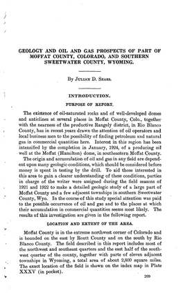 Geology and Oil and Gas Prospects of Part of Moffat County, Colorado, and Southern Sweetwater County, Wyoming