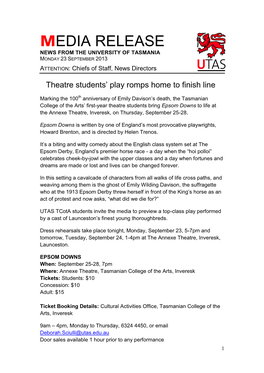 Media Release News from the University of Tasmania Monday 23 September 2013