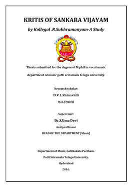 KRITIS of SANKARA VIJAYAM by Kollegal .R.Subhramanyam-A Study
