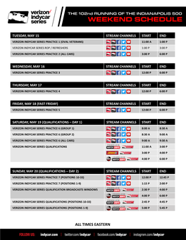 Weekend Schedule