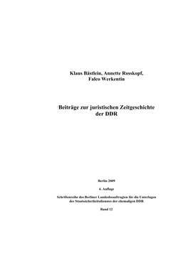 Beiträge Zur Juristischen Zeitgeschichte Der DDR