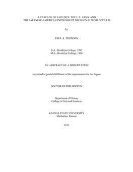 A Cascade of Failures: the U.S. Army and the Japanese-American Internment Decision in World War Ii
