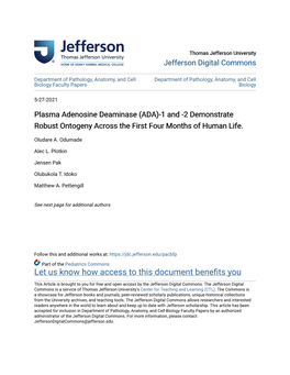 Plasma Adenosine Deaminase (ADA)-1 and -2 Demonstrate Robust Ontogeny Across the First Four Months of Human Life