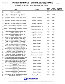 "Classic Puritan and Reformed Sets" Books Only