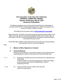 GENERAL COMMITTEE AGENDA Regular, Wednesday, May 20, 2020 Electronic Participation