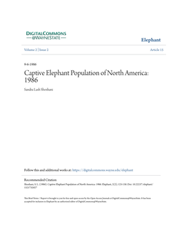 Captive Elephant Population of North America: 1986 Sandra Lash Shoshani