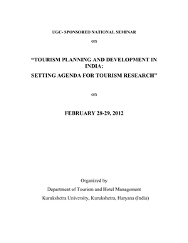 On “TOURISM PLANNING and DEVELOPMENT in INDIA
