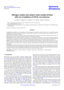 Nitrogen Oxides and Carbon Chain Oxides Formed After Ion Irradiation of CO:N2 Ice Mixtures