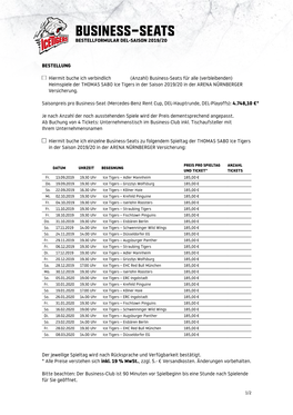 Business-Seats Bestellformular Del-Saison 2019/20