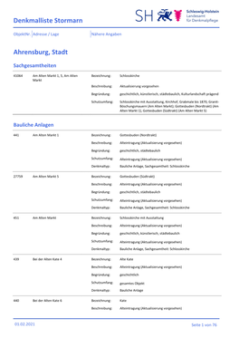 Ahrensburg, Stadt Denkmalliste Stormarn