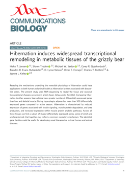 Hibernation Induces Widespread Transcriptional Remodeling in Metabolic Tissues of the Grizzly Bear