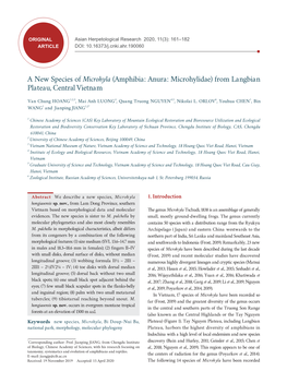 A New Species of Microhyla (Amphibia: Anura: Microhylidae) from Langbian Plateau, Central Vietnam