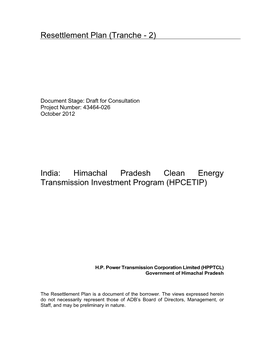 Himachal Pradesh Clean Energy Transmission Investment Program (HPCETIP)