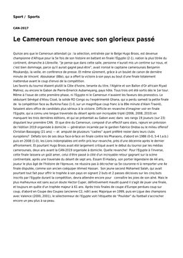 Le Cameroun Renoue Avec Son Glorieux Passé