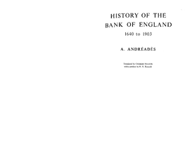 History of the Bank of England, 1640 to 1903