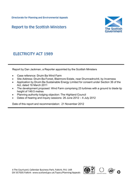 Report to the Scottish Ministers ELECTRICITY ACT 1989