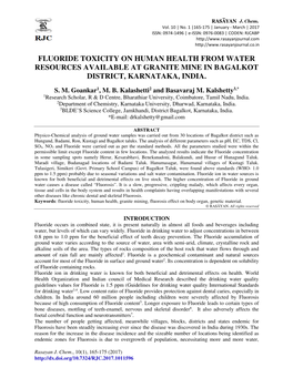 Fluoride Toxicity on Human Health from Water Resources Available at Granite Mine in Bagalkot District, Karnataka, India