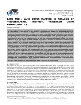 Land Use / Land Cover Mapping in Analysis of Tiruchirappalli District, Tamilnadu Using Geoinformatics