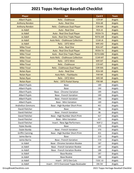 2021 Topps Heritage Checklist Baseball