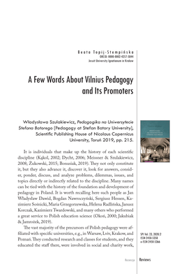 A Few Words About Vilnius Pedagogy and Its Promoters