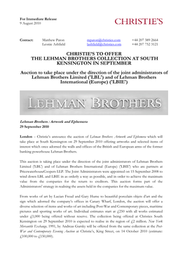 Christie's to Offer the Lehman Brothers Collection At