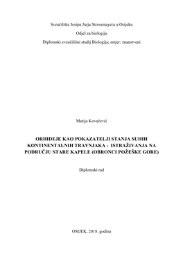 Orhideje Kao Pokazatelji Stanja Suhih Kontinentalnih Travnjaka - Istraţivanja Na Području Stare Kapele (Obronci Poţeške Gore)