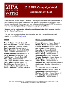 2018 MPA Campaign Vote! Endorsement List