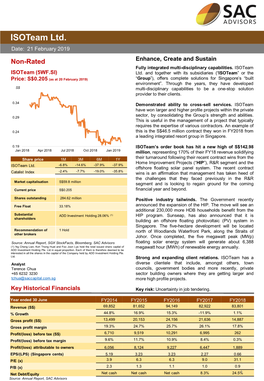 Isoteam Ltd. Date: 21 February 2019 Non-Rated Enhance, Create and Sustain Fully Integrated Multi-Disciplinary Capabilities